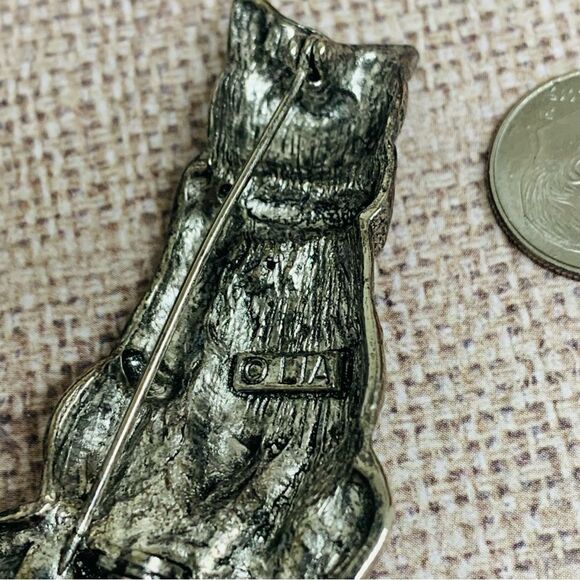 DIA Silver Painted Cat Brooch - Picture 2 of 2